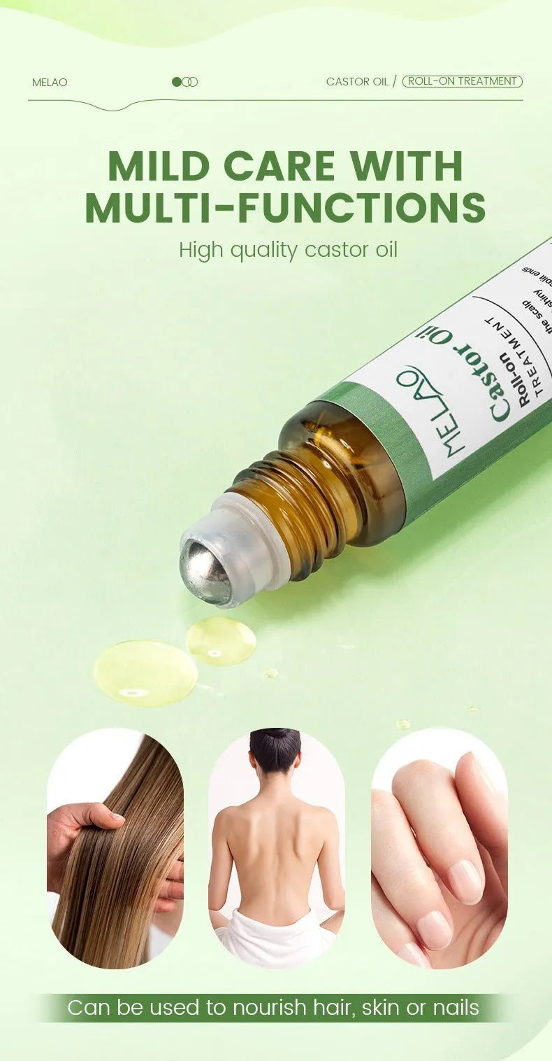 Castor oil roll-on essential oil 10ml portable hair care serum with black roll-on cap