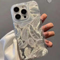 Feather pattern gradient TPU phone case in Silver Gray with three-dimensional relief design for iPhone