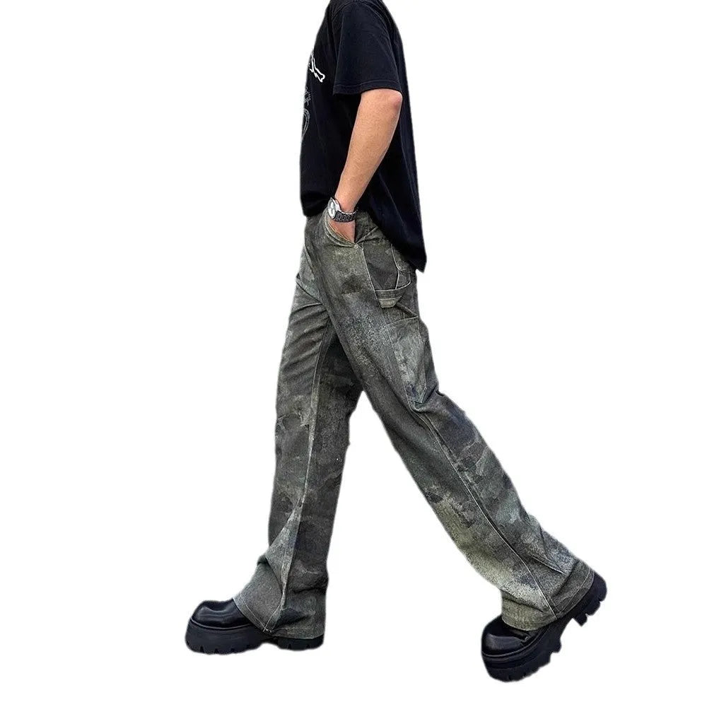 Men's straight-leg jeans with a digital camouflage pattern in picture colour, made from cotton denim.