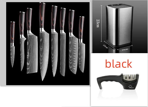 7CR17 stainless steel chef knife with laser Damascus pattern and colour steel handle
