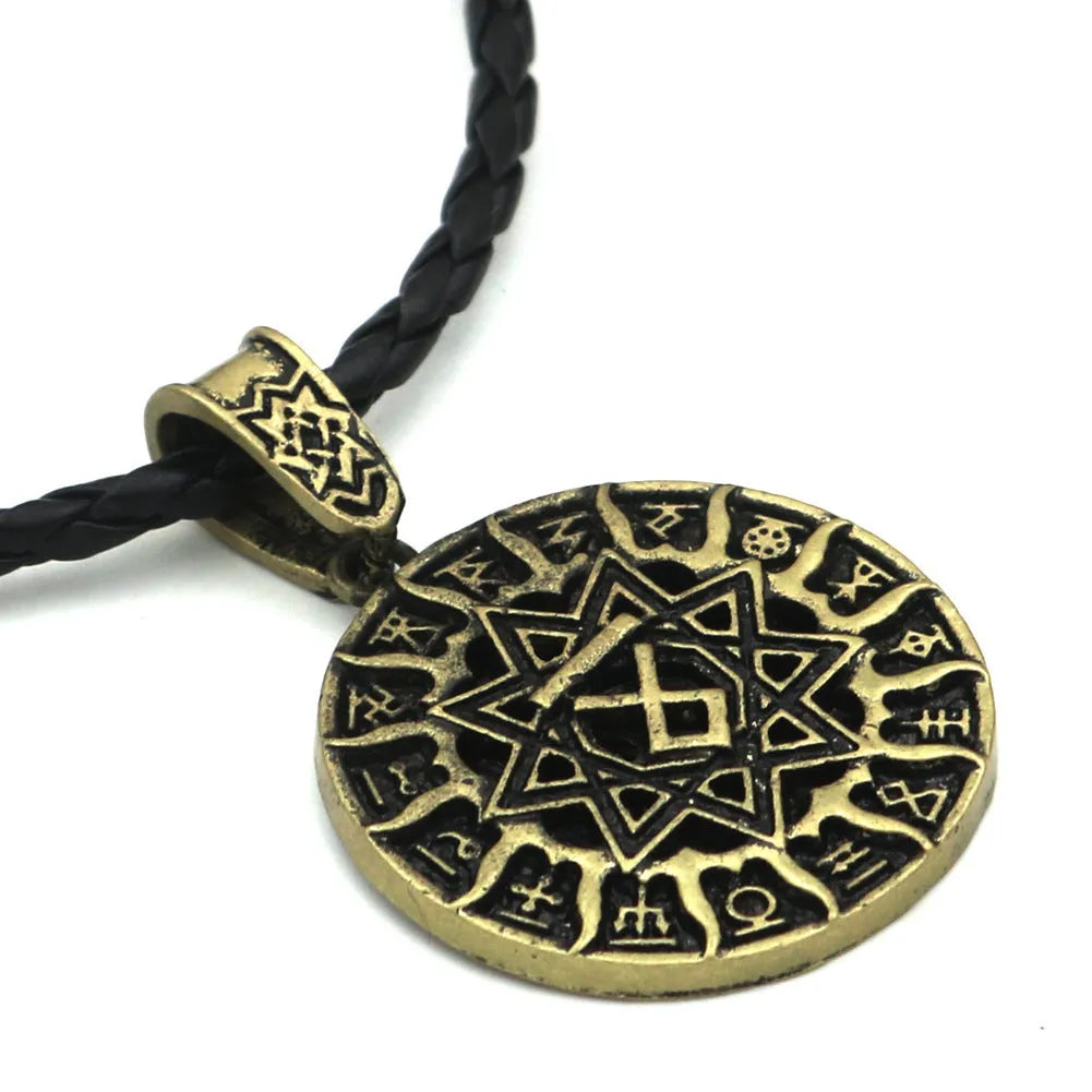 Lunavin ODing logo pendant necklace on an adjustable snake bone chain in antique silver