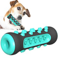 Natural rubber dog dental chew toy in blue with toothbrush texture for cleaning teeth.
