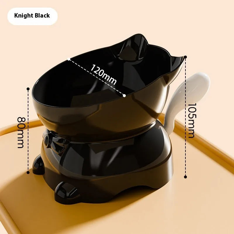 Stainless steel angled cat bowl in blue with a tilted design and a black silicone non-slip ring on its base.