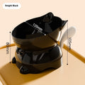 Stainless steel angled cat bowl in blue with a tilted design and a black silicone non-slip ring on its base.