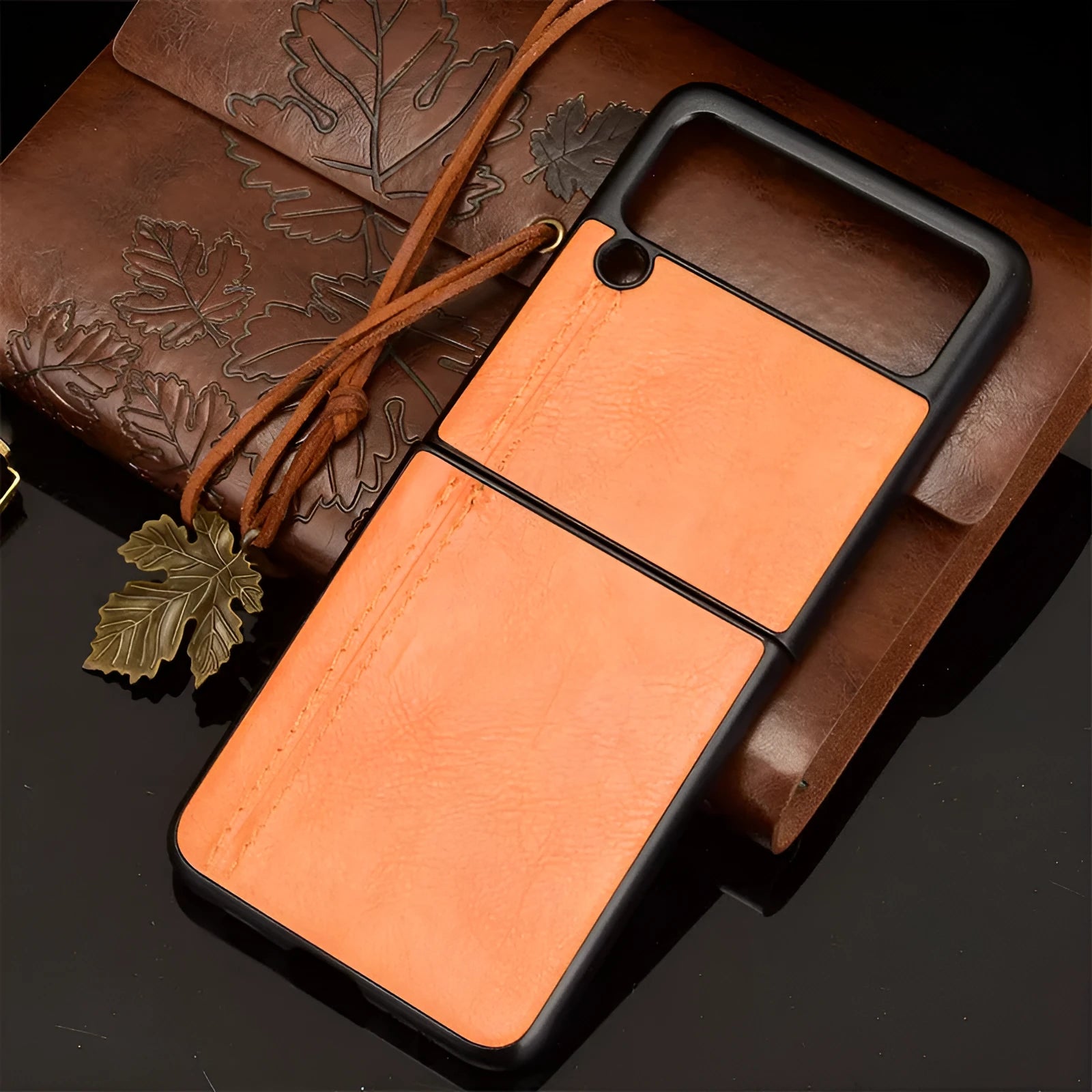 Cow Pattern Car Thread PC leather phone case for Samsung Galaxy Z Flip 3 5G in black back cover style