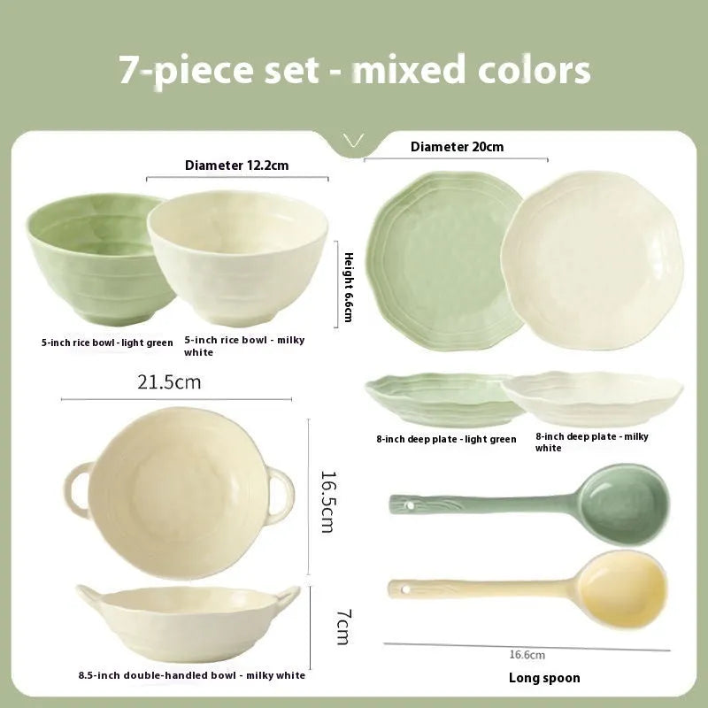 Seven-piece ceramic dinnerware set with solid colour glaze finish in gift box