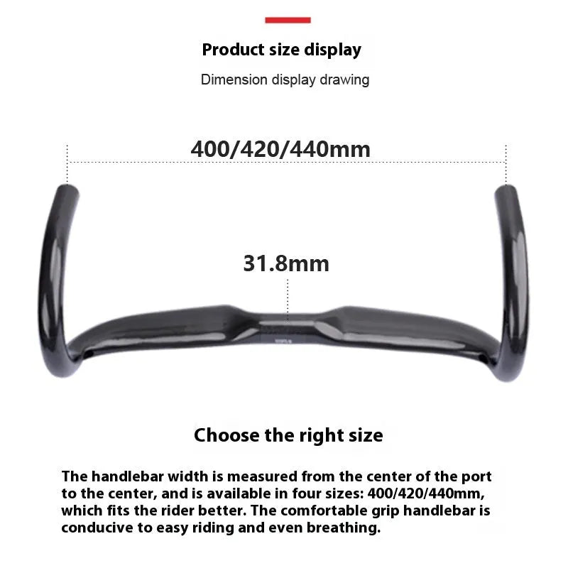 Black Grey Silver carbon fibre road bicycle drop handlebar shown in 400mm 420mm 440mm width options