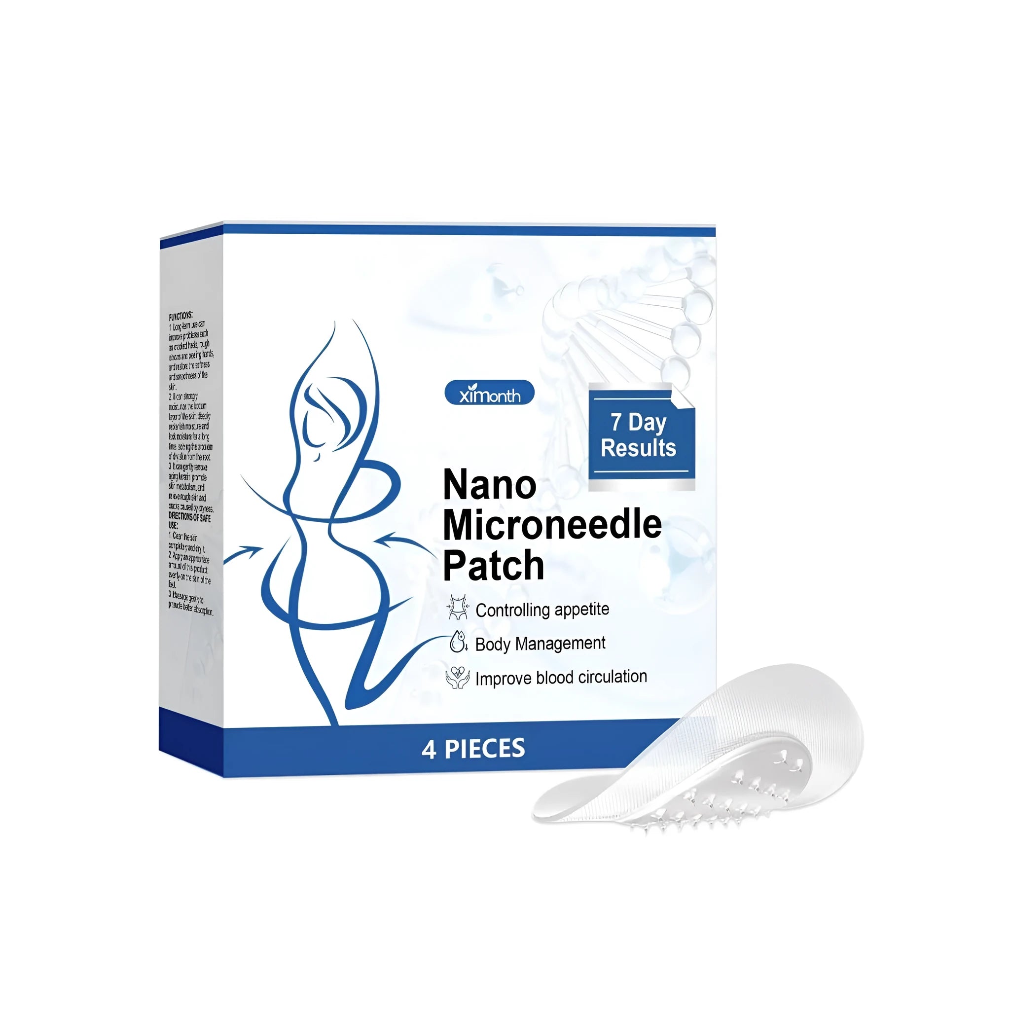 Four nano microneedle body shaping patches with cinnamon, ginger, and mugwort ingredients.