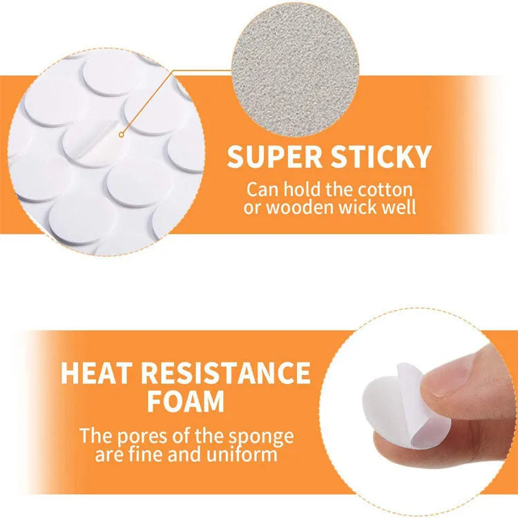 Round candle wick sticker foam pads in 15mm and 20mm dot diameters for soy wax candle making