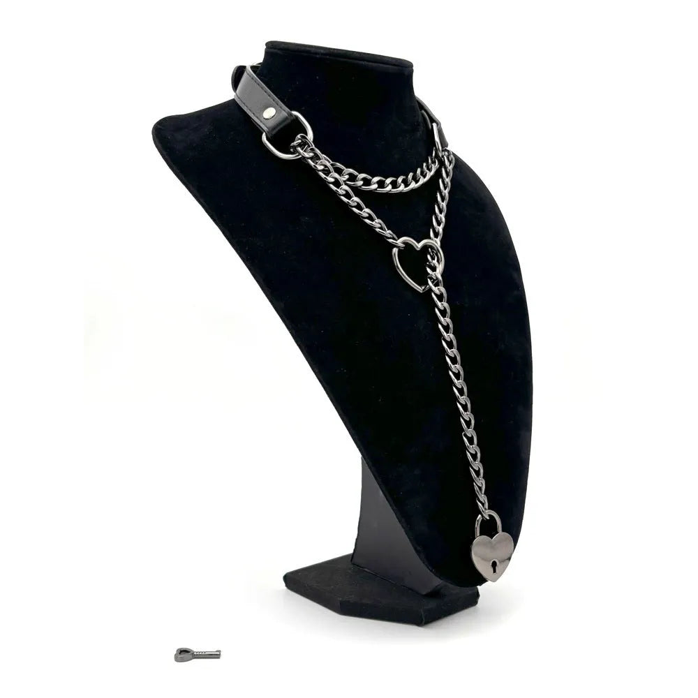 Black leather flirting training alternative traction collar necklace for men and women