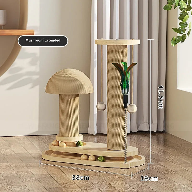 Solid wood cat climbing frame with a central rotating turntable, shown in a basic style big flower design.