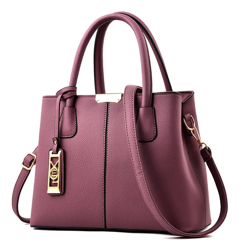 Women's large capacity PU leather shoulder bag in horizontal square tote design with leather strap