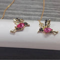Bird hanging long earrings with electroplated zirconium wings in red, blue and red lvzuan colours
