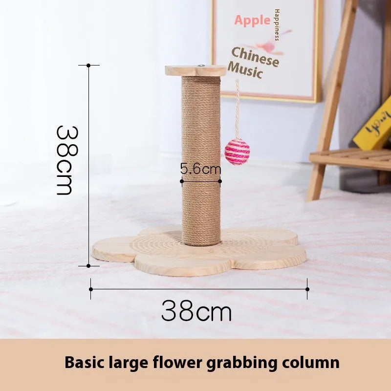 Solid wood cat climbing frame with a central rotating turntable, shown in a basic style big flower design.