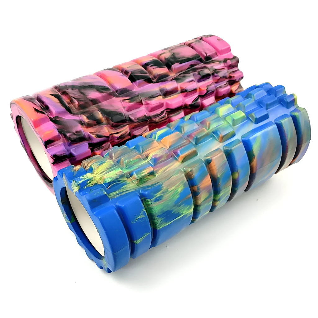 33cm camouflage pattern EVA foam roller shown in multiple colour options for fitness and recovery use