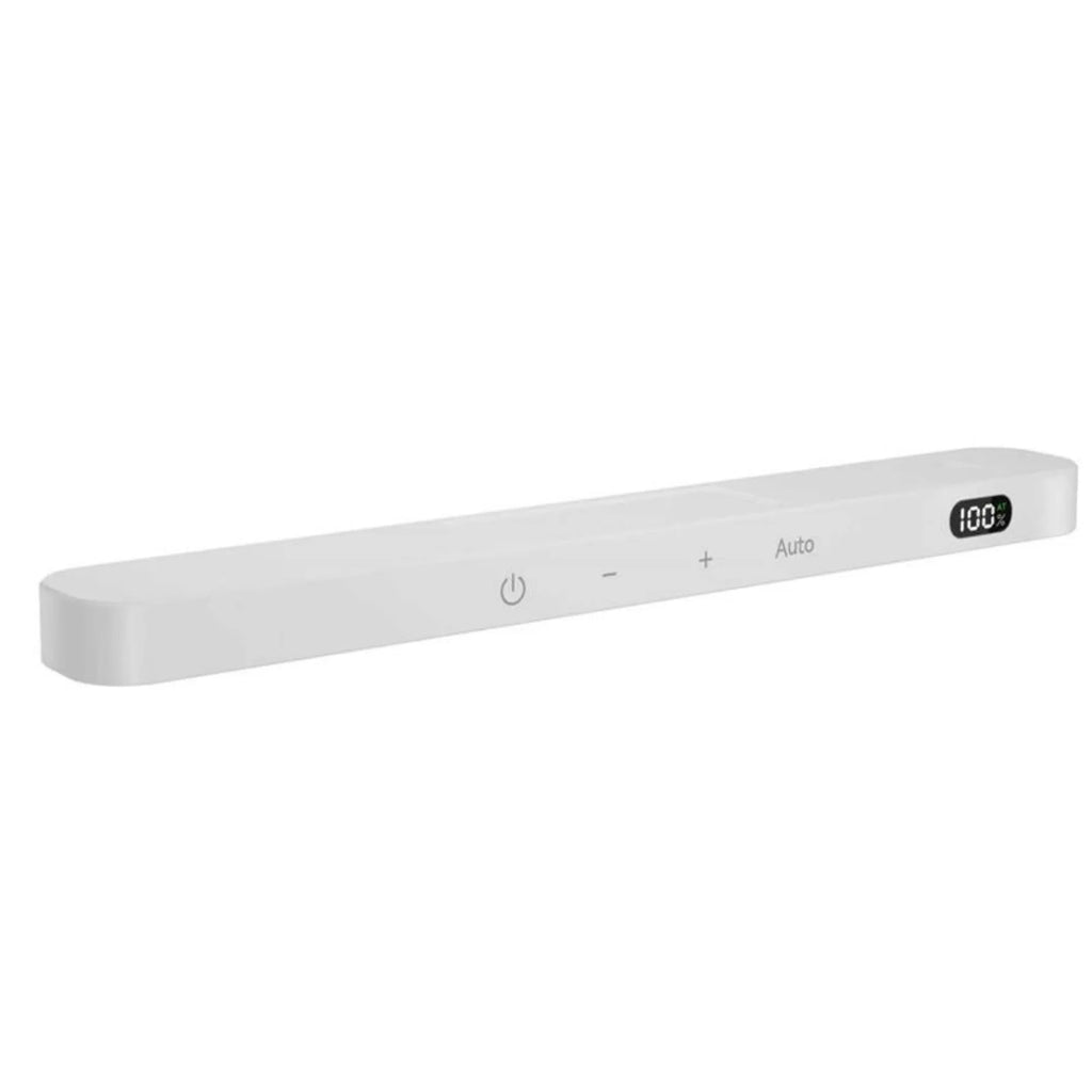 White motion sensor cabinet light with battery display screen, adjustable length 1m to 5m