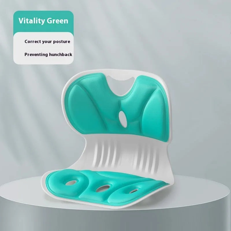 Solid colour memory foam lumbar support cushion shown in grey on an office chair.
