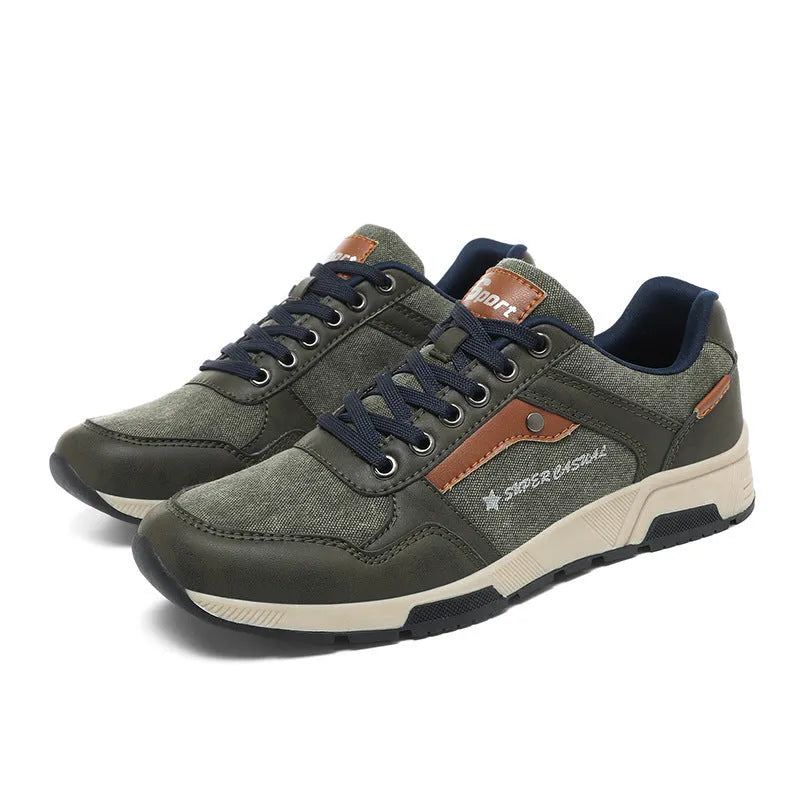 Men's casual retro plus size outdoor shoes in solid colour with EVA sole, artificial leather upper, front lace-up, flat heel, round toe