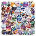 Pack of 50 colourful tea cup graffiti waterproof stickers for DIY luggage and scooter customisation.