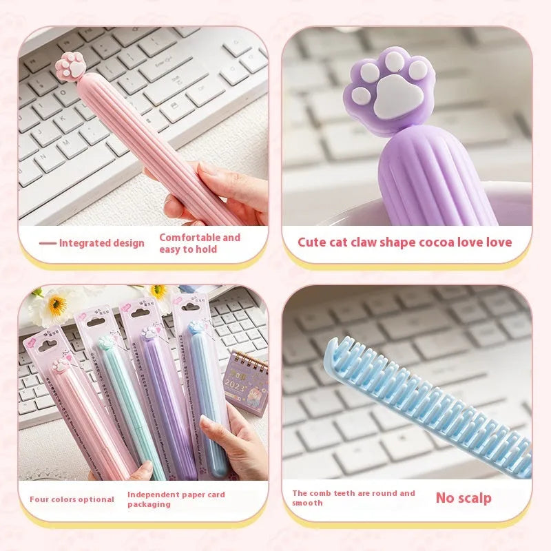 Cartoon cat's paw small pen comb, 18.3cm by 2cm, TPR and PP, random colour