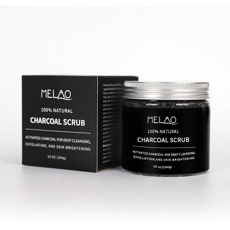 Pure white body bamboo charcoal facial scrub 280g with moisturising cream set on a plain background