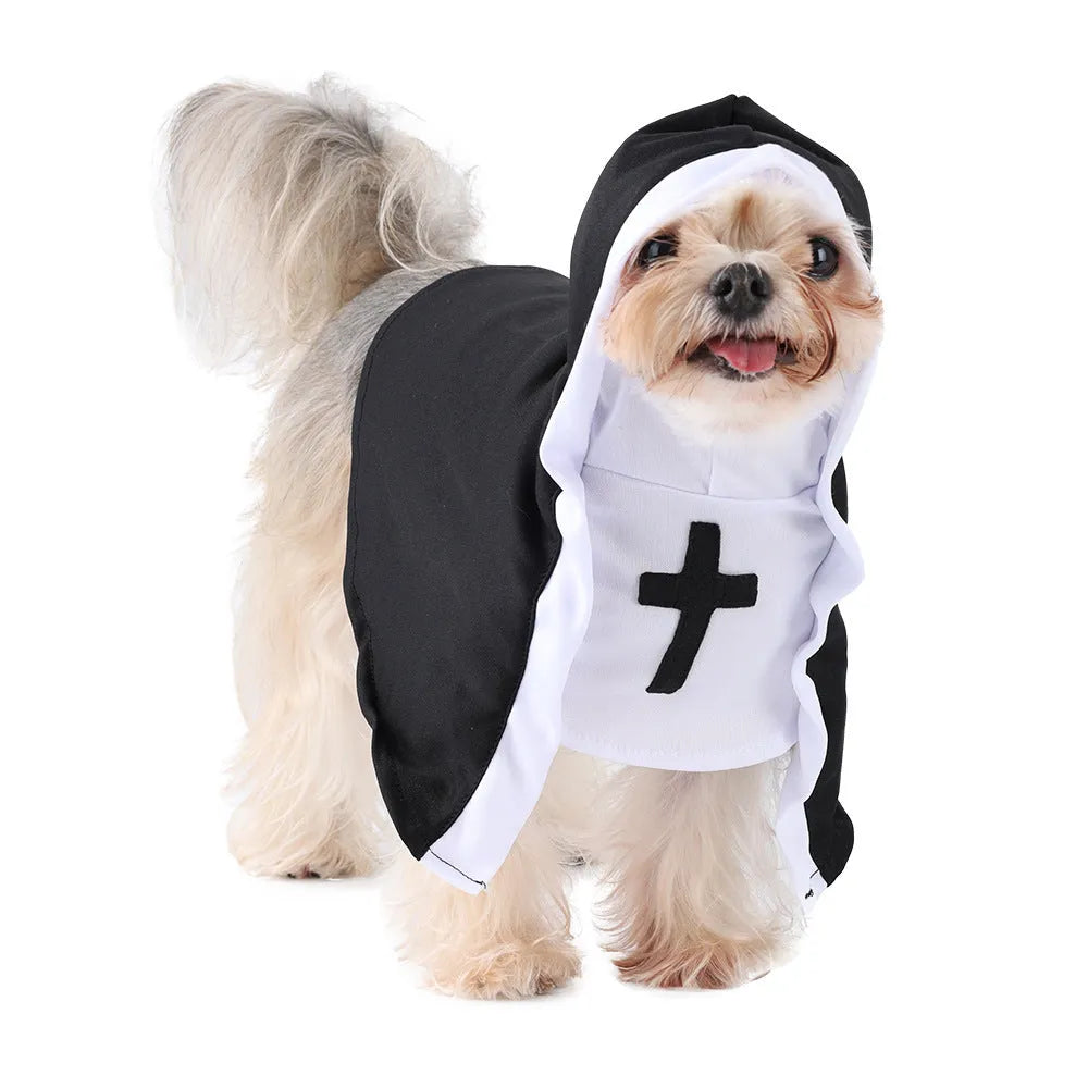 Cat wearing a nun cloak polyester pet costume in 099# nun colour, Halloween decoration