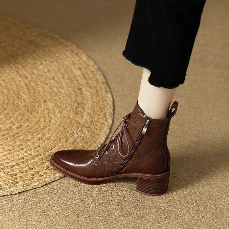 Women's black pointed toe ankle boots with 5.5cm heel and 13cm sock length