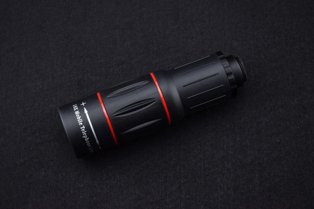 18x universal external telephoto lens for mobile phones with clip-on fitting and optional handheld bracket