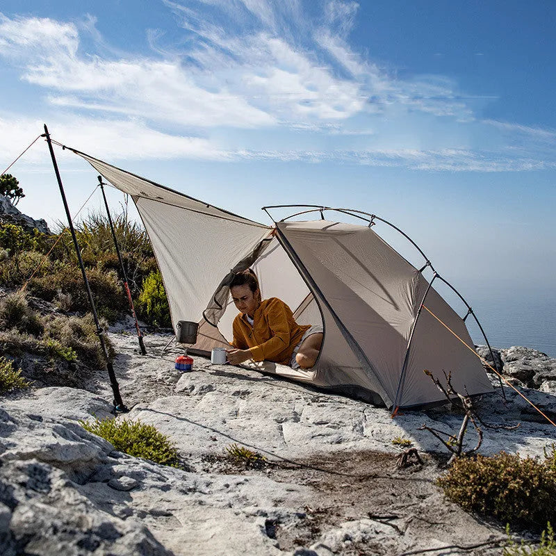 Ultra-light camping tent with aluminium alloy poles and 15D nylon plaid outer, Moonlight White, Single or Double