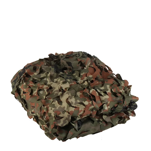 Green camouflage net cover deployed as a sunshade with desert pattern detail