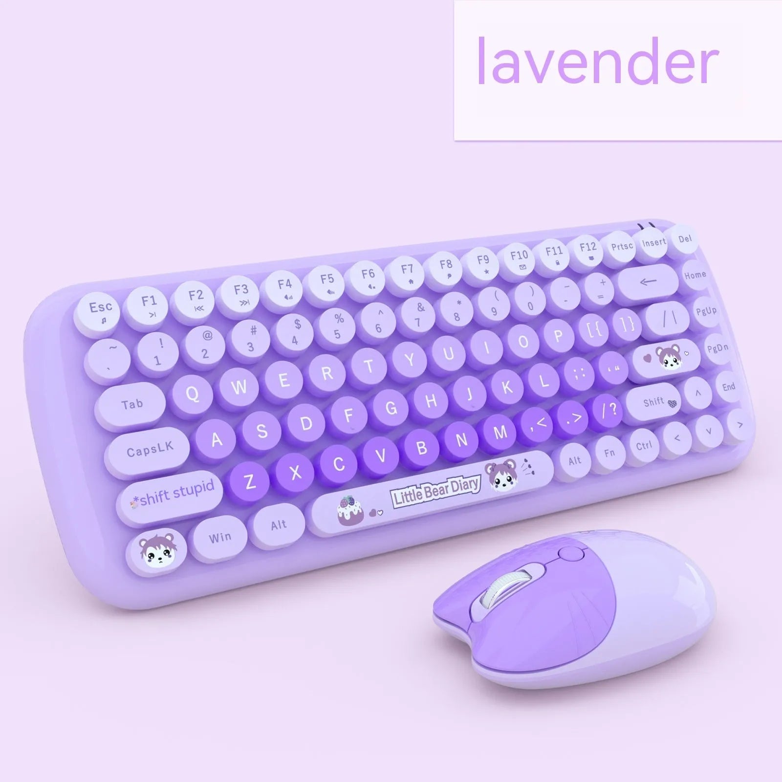 Pink mini wireless keyboard and mouse set with compact design and cartoon aesthetic