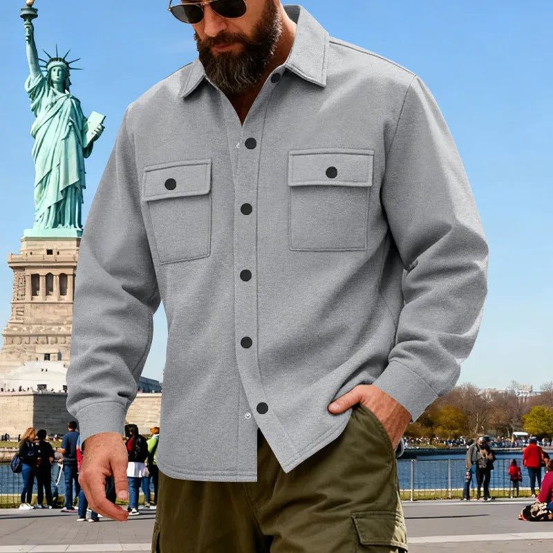 Men's heavyweight loose fleece-lined workwear jacket with 3D patch pocket, thickened winter coat, five colours