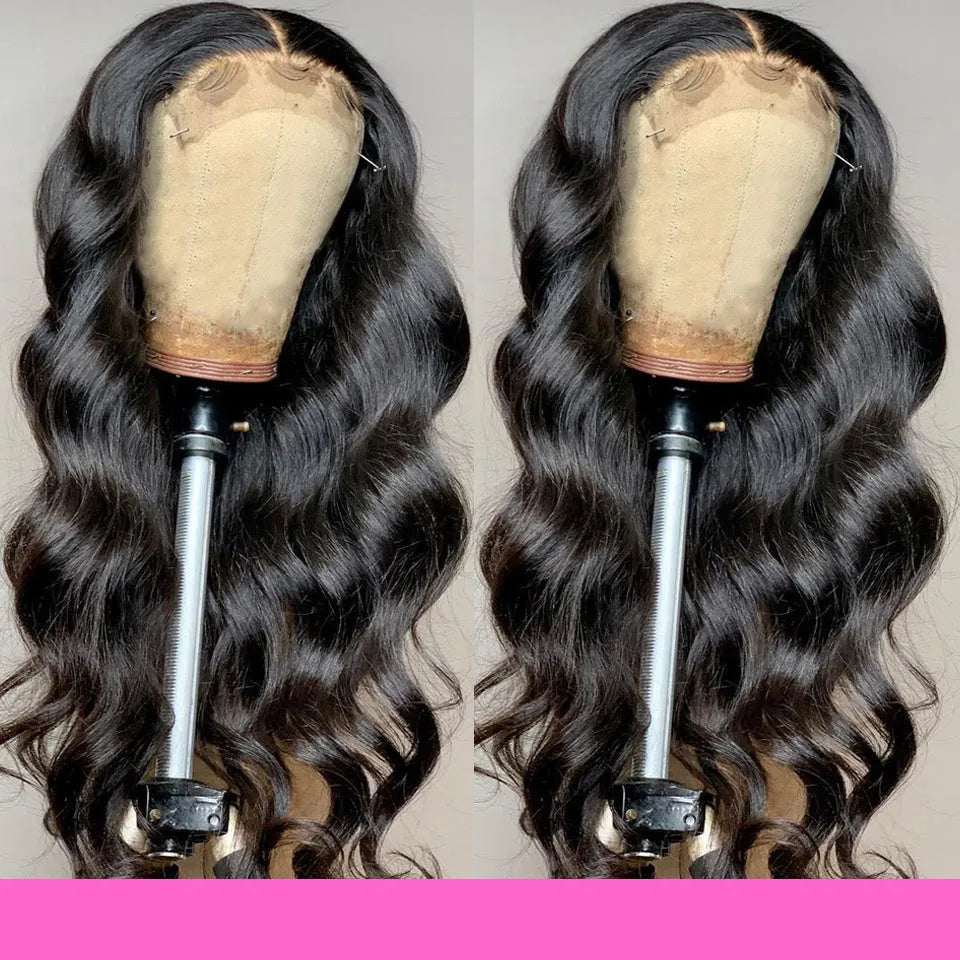 Body wave human hair lace front wig with 4x4 headgear, medium long hair, all hand-woven