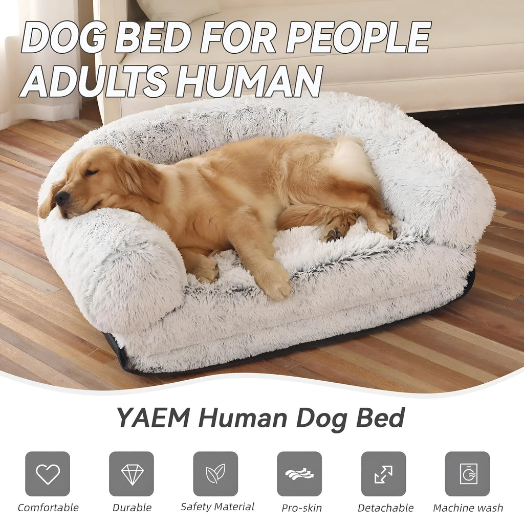 Human pet sofa dog bed in cloth, 180x115x25cm, long hair light grey or dark grey, removable and washable.