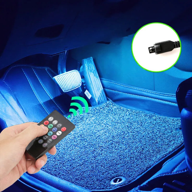 Car interior atmosphere lighting strips with voice control and multiple colour modes