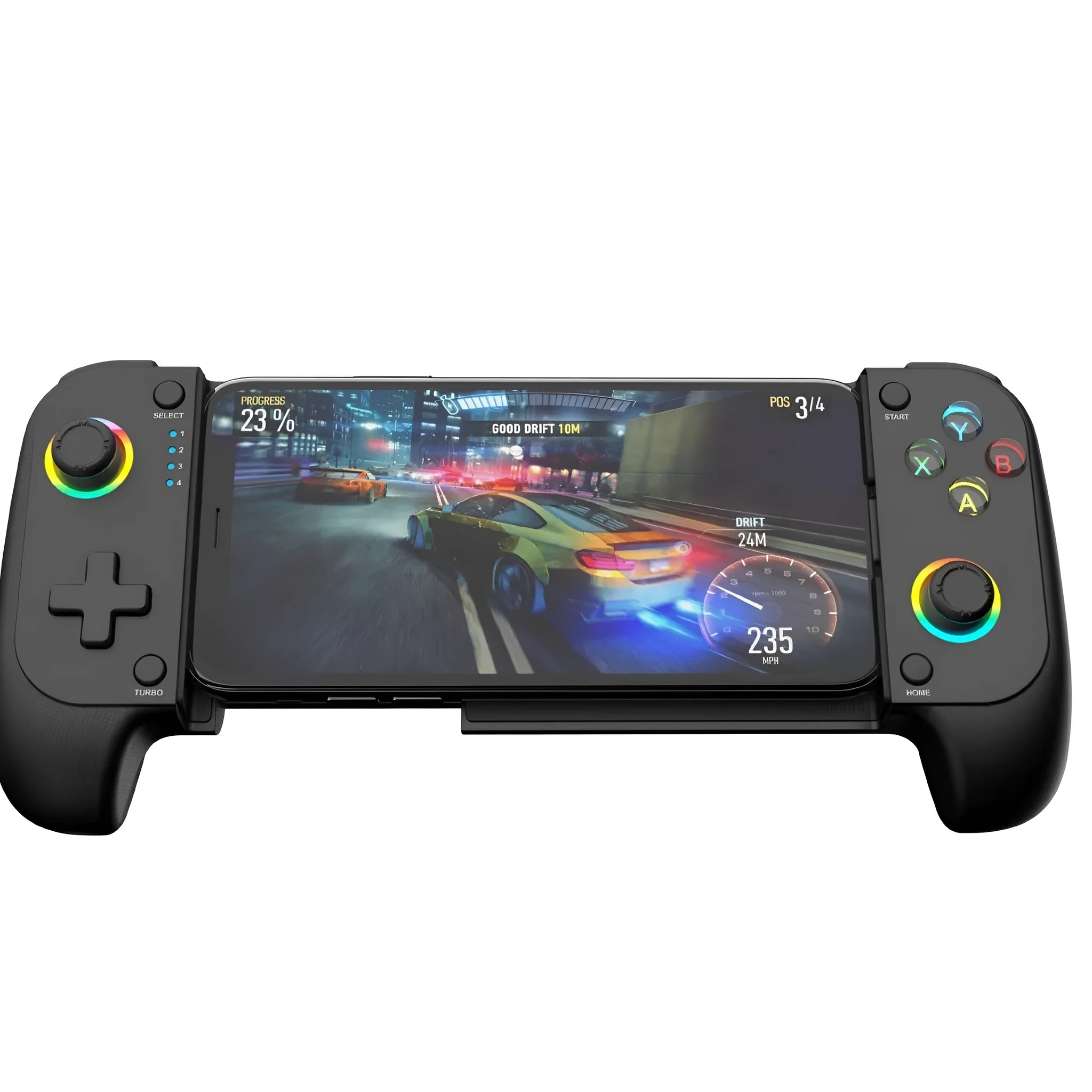 Black Bluetooth wireless stretching trigger mobile game controller for Android and iOS phones