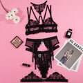 Black women's mesh bra with embroidery stitching showing three-point support design