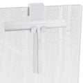 Small silicone water scraper with hook in black for cleaning bathroom tiles and glass