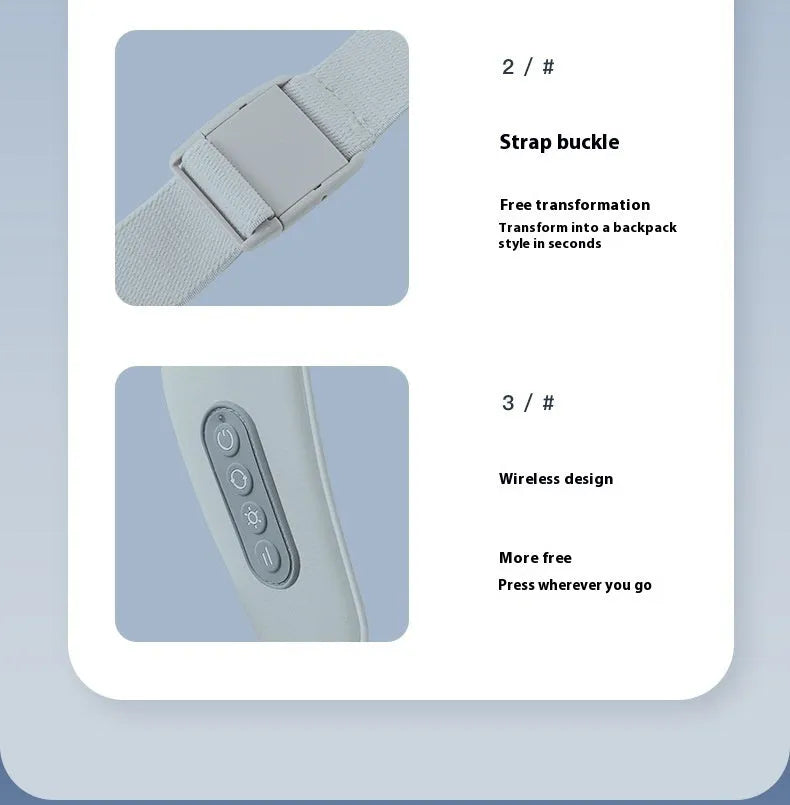 Grey elastic fabric multifunctional neck back waist massager with USB cable