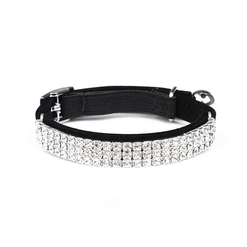 Rhinestone suede velvet cat collar in red blue purple black pink adjustable 20-30cm