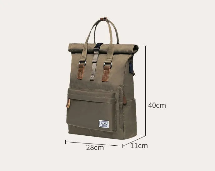 Black casual polyester backpack with cover opening, showing internal laptop sleeve and zipper pocket.