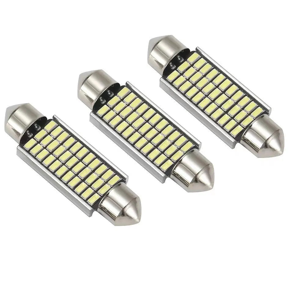 White aluminium car roof light with double-tip design for reading and license plate illumination.