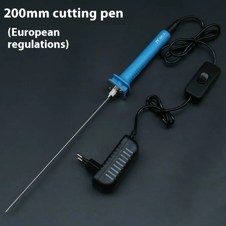 Blue plastic-handled electric heating cutter pen with a metal thermocutting blade.