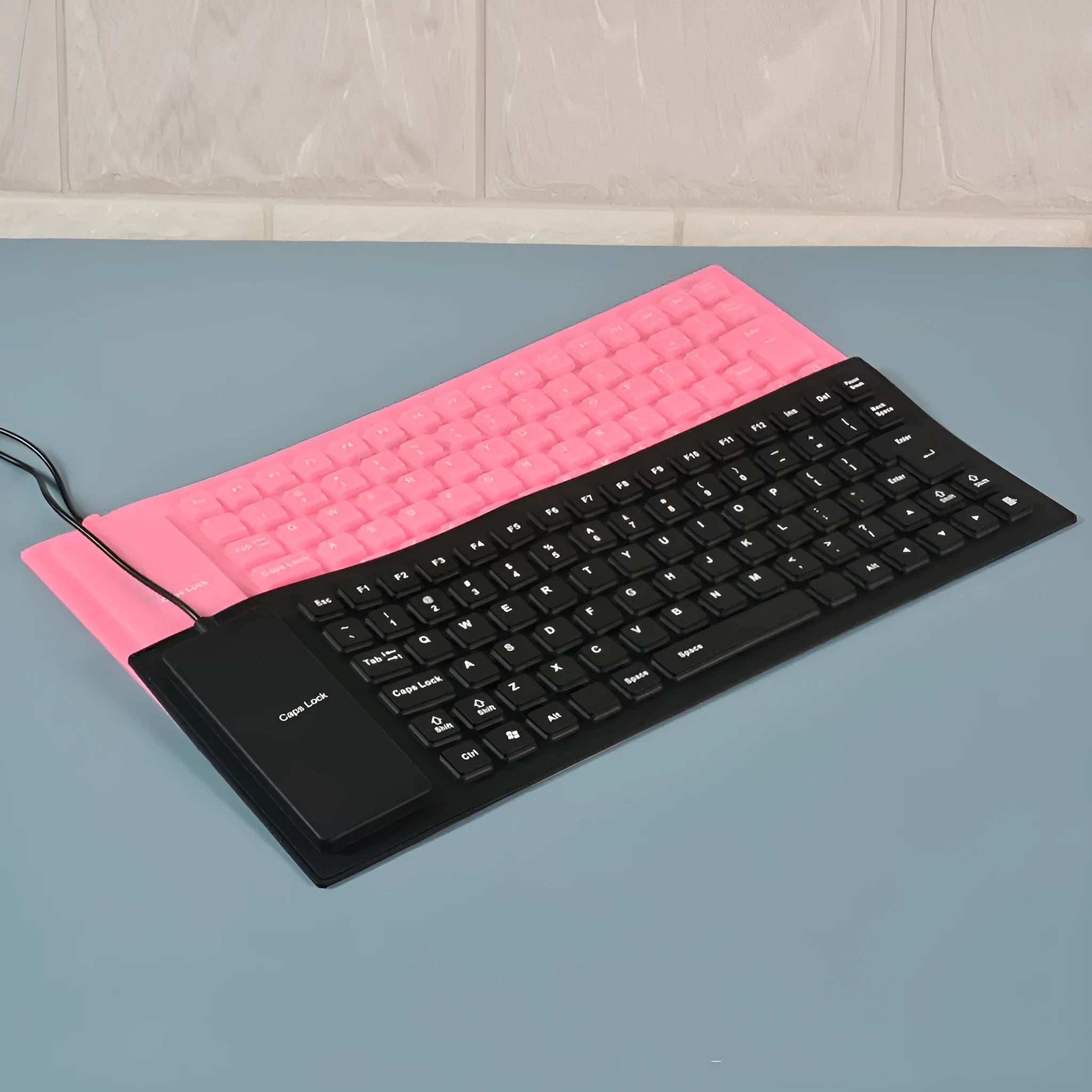 85 key wired silicone mute soft folding keyboard in pink with USB cable