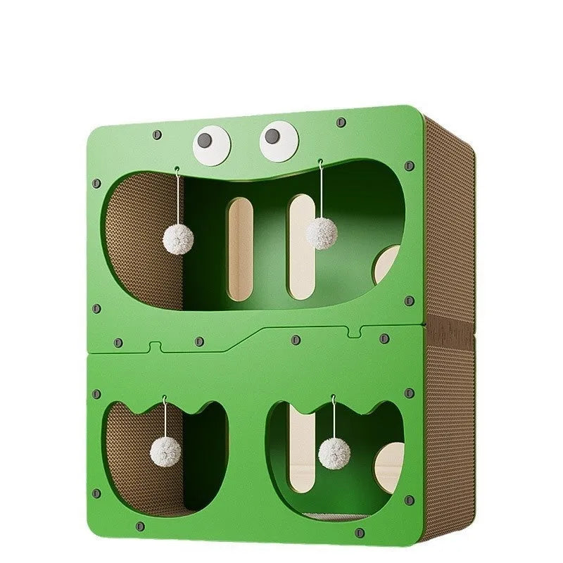 Double-layer cat scratching board combined with a cat nest bed in a primary colour, cute design.
