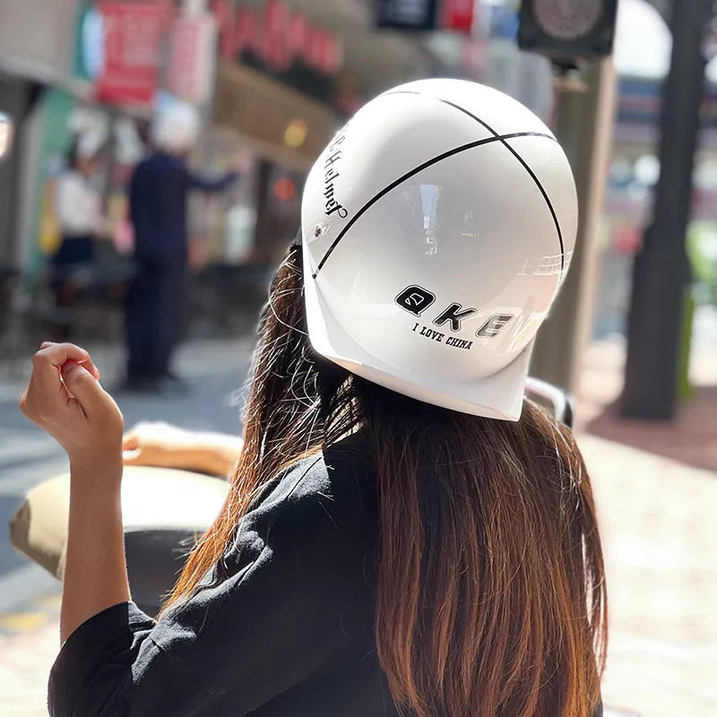 Retro ABS motorcycle helmet in Bright Black Cement Grey, available in multiple sizes for women and general riders