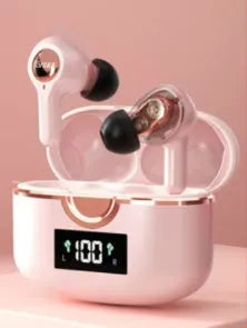 T22 wireless Bluetooth earbuds with digital display, binaural in-ear design, available in black white pink