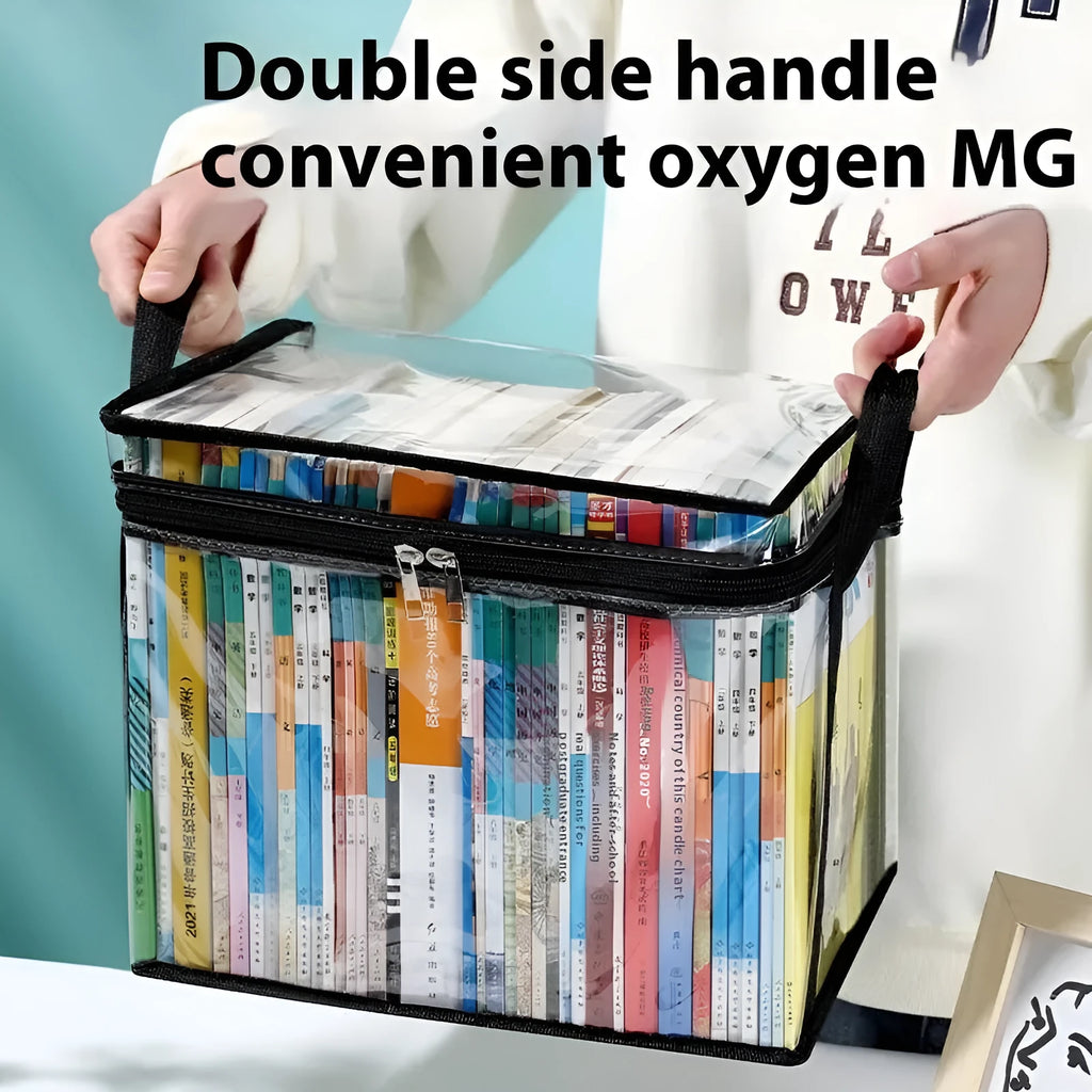 Large foldable white pvc storage bag with transparent panels and a sealing zip, showing its 38x24x32 cm size.