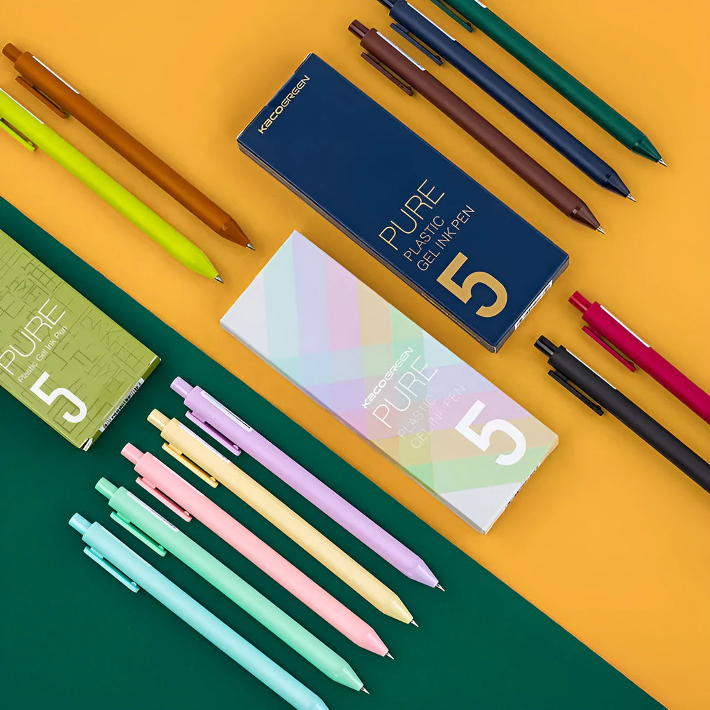 Pack of 5 Candy Colour Gel Pens with 0.5mm fine tip and plastic body in assorted style options