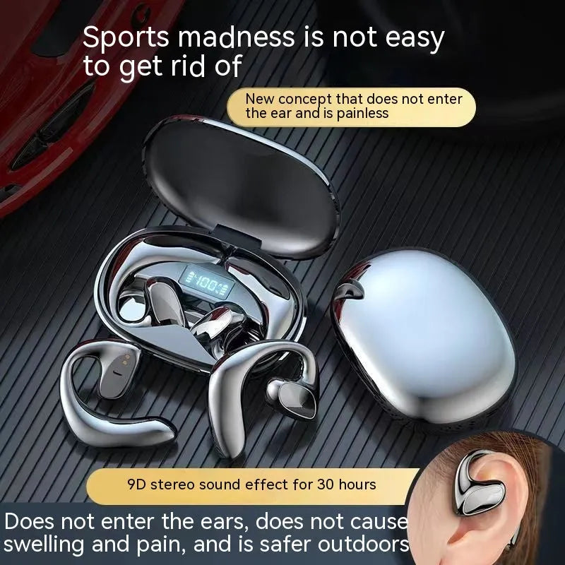 Wireless Bluetooth non-in-ear ear-mounted headset with digital display, available in black, blue, white, and skin colour